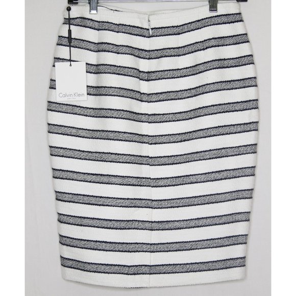 CALVIN KLEIN STRIPED PENCIL SKIRT WHITE AND NAVY - Picture 5 of 11